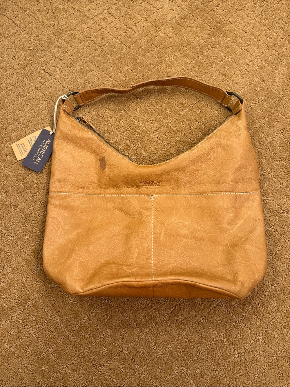 American Leather Co. Tan Carrie Hobo Shoulder Bag Zip Top NWT